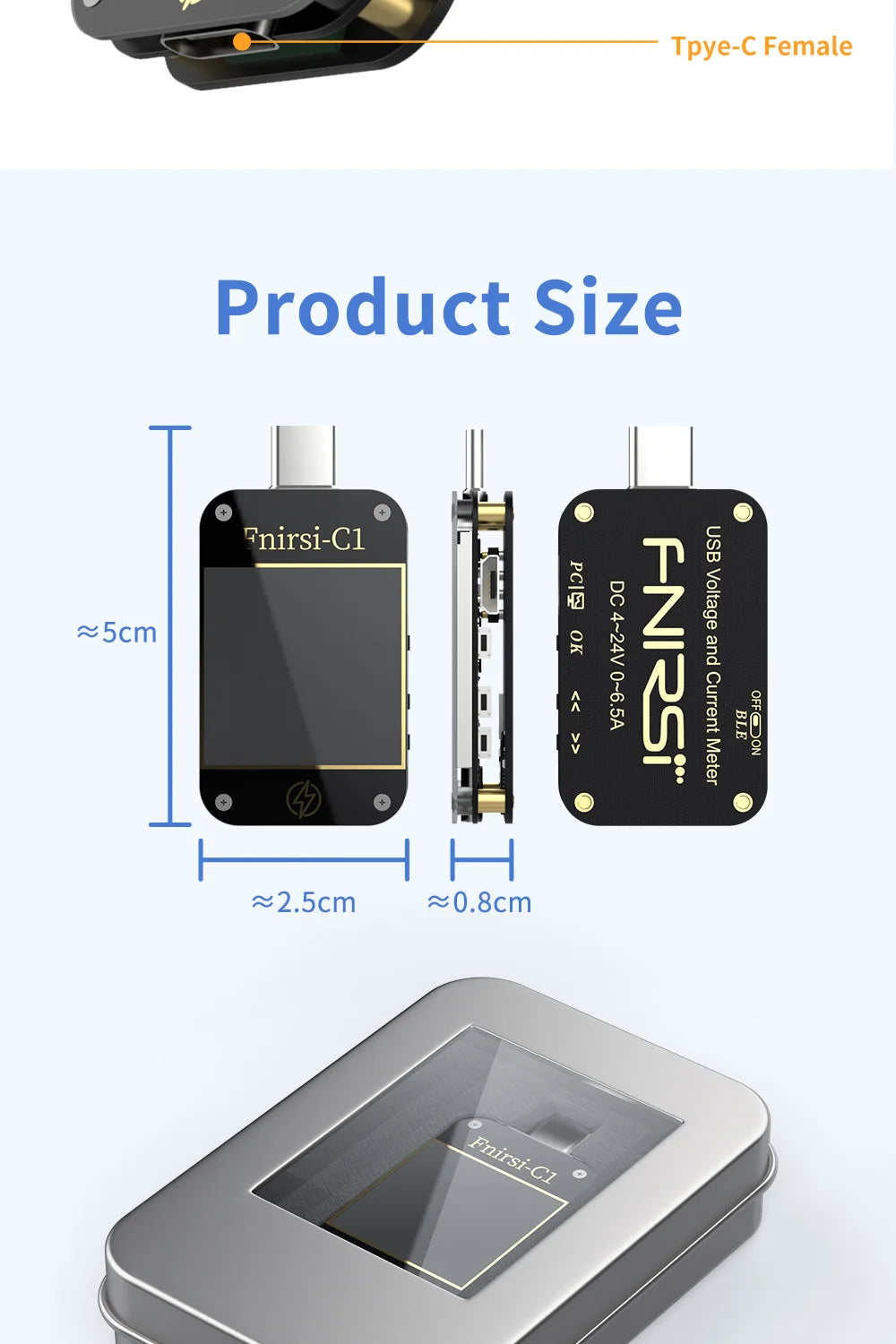 FNIRSI-C1 USB Tester Voltmeter Ammeter Type-C PD Trigger Fast Charging Test Type-C Meter Power Bank tester With PC Software