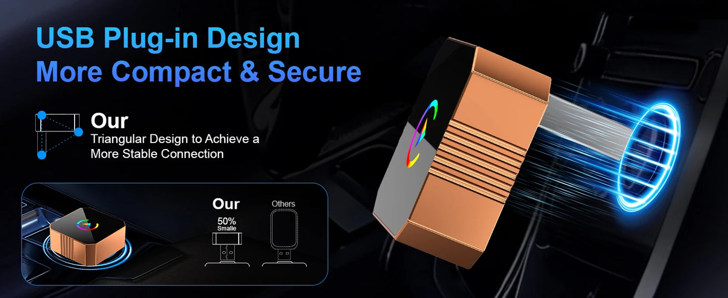 Adaptateur sans fil Carplay pour iPhone, CarPlay avec câble vers sans fil, Android Auto 2 en 1 Mini USB design