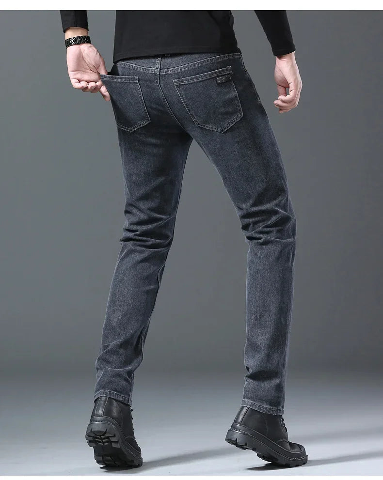 2024 Spring Summer New Style Classic Slim Jeans for Men Korean Fashion Simple Solid Color Straight Skinny Denim Trousers Male