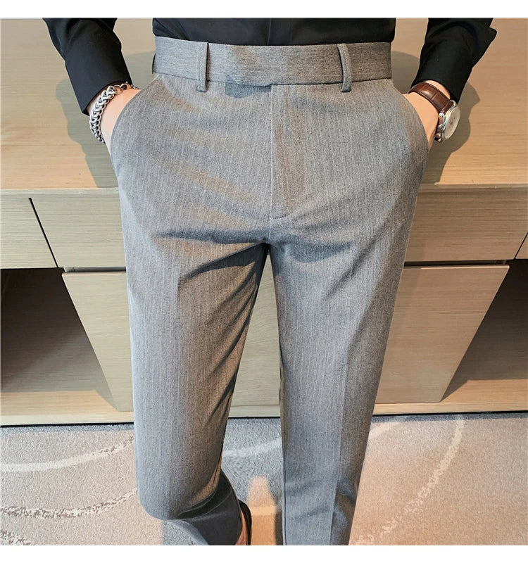 British Style Striped Slim Fit Suit Pant Men Business Casual Simple Dress Pants High Quality Social Wedding Party Trousers 38-28