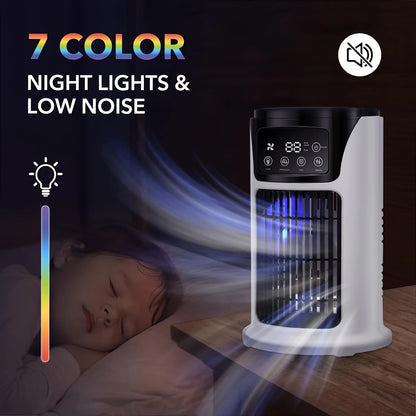 1pc, Portable Air Conditioner Humidifier Atmosphere Light Fan USB Cooler Air Conditioner, 3 In 1 , Office Household Essential Co