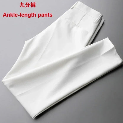 2023 Drape Trousers Trousers Men's Straight Slim Casual White Pants Men's Suit Anti-wrinkle High-grade Nine-point Pants