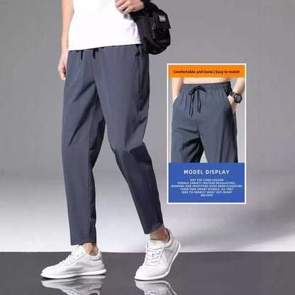 2022 New Men's Summer Ice Silk Versatile Casual Pants Thin Sports Trousers Straight Leg Nine Points Trousers For Men