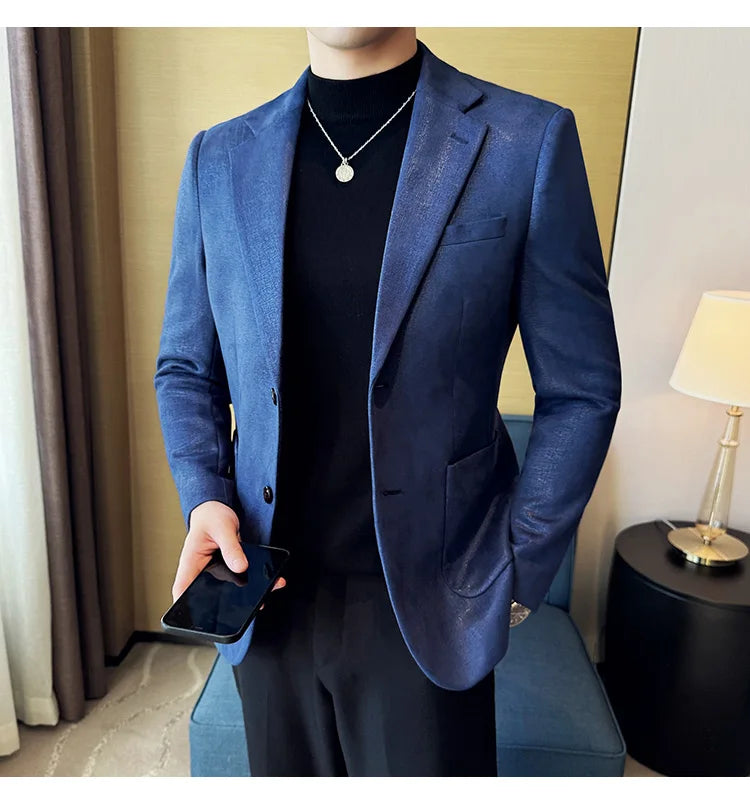 Suede Blazer Men's Fashionable Slim Fit Suit Jacket High-quality Single Breasted Business Dress Formal Jacket Blazer Hombre