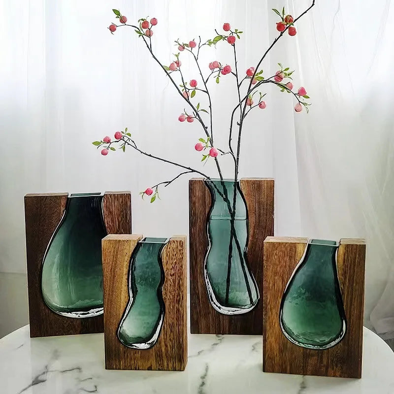 New Chinese Style Glass Vase Wholesale Decoration Home Accessories Living Room Entrance Hydroponic Flower Vase High-end Soft