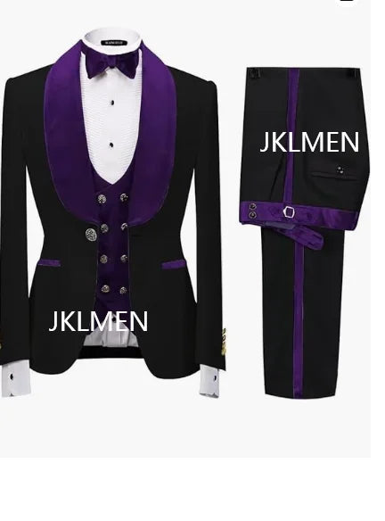 Floral Jacket Men Suit Slim Fit Wedding Tuxedo Navy Blue Velvet Lapel Groom Party Suits Costume Homme Best Man Blazer