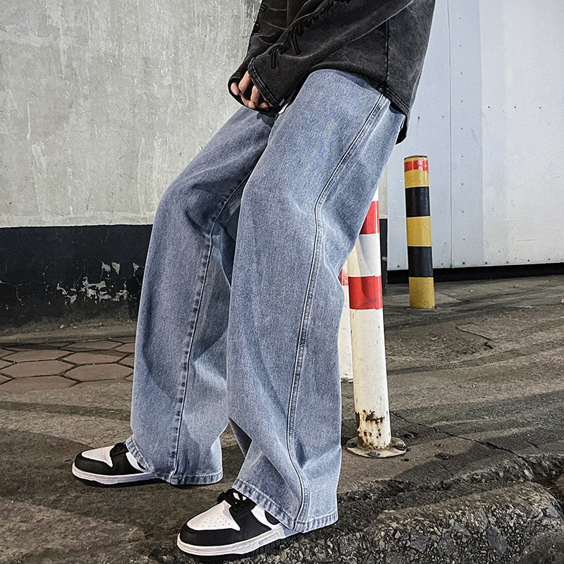 Brand Men's Jeans Korean Version Student Casual Pants High Street Straight Loose Wide Leg Jeans Black Grey  Blue Baggy Jeans