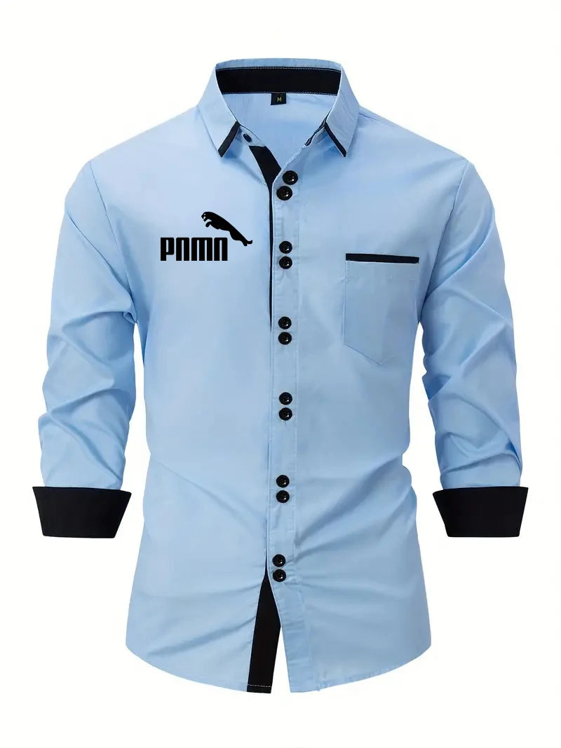 2024 autumn new brand men's long sleeve shirt Golf print business casual men's button-down polyester-cotton British button-down