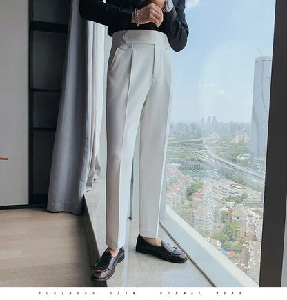 Men's Nine-Point Two-Piece Suit Pants Loose Fit Business Casual Straight Leg Lightweight Trousers Anti-Wrinkle Smooths Your Silh