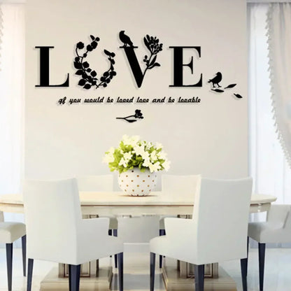 Love 3D Mirror Wall Stickers Acrylic Pink Purple TV Background Bedroom Bedside Stickers Wedding Room Home Decoration