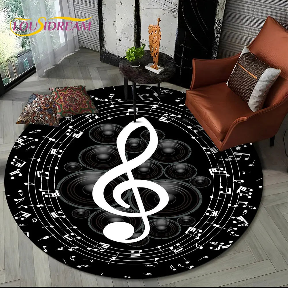 Piano Black White Key Music Symbol Area Rug,Round Carpet Rug for Living Room Bedroom Sofa Foot Pad Decor Non-slip Floor Mat Gift