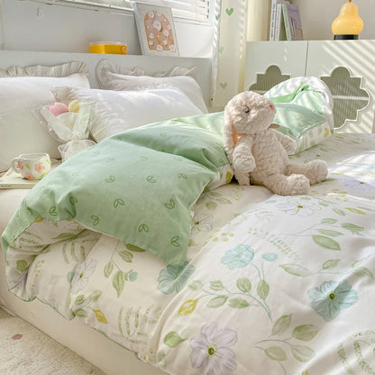 Fresh Floral Pattern Duvet Cover 1Pc 100% Cotton Skin-friendly Breathable Comforter Cover Home Bedding for Kids Teens Adults