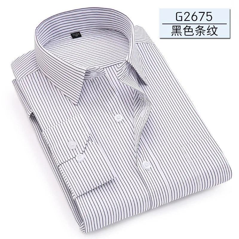 8XL Pure Color Office Formal Business  Social Work Classic Shirt Longsleeve Shirt for Men Casual Men's White Dress Shirt Black