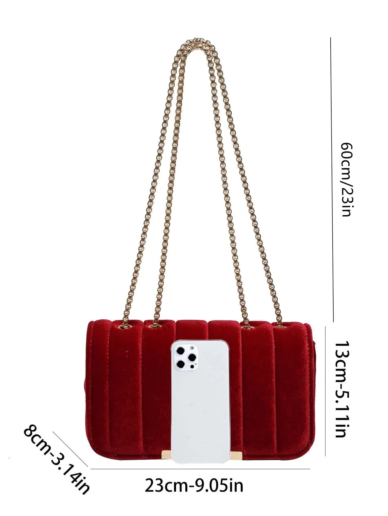 Neon Red Flap Chain Square Bag Velor Leather Fashionable Dating Gift Shoulder & Crossbody Bag With Chain Strap For Women