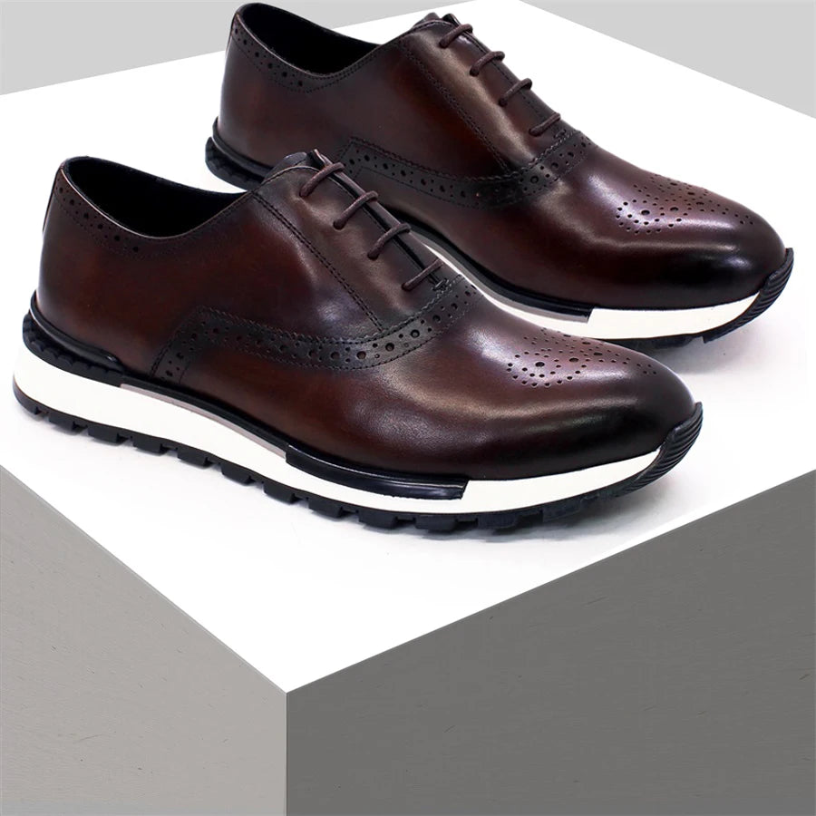 Casual Leather Men's Shoes Lace Up Comfortable Non-Slip Sole Brogue Sneakers Wedding Date Prom Men's Premium Leather Shoes.