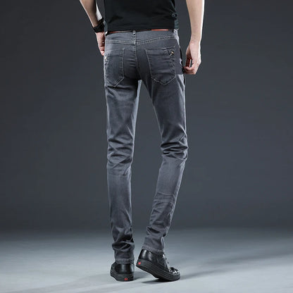 Trendy Men Clothing Slim Button Black Jeans Solid Color Stretch Skateboard Multi-button Youth Male Skinny Denim Pants