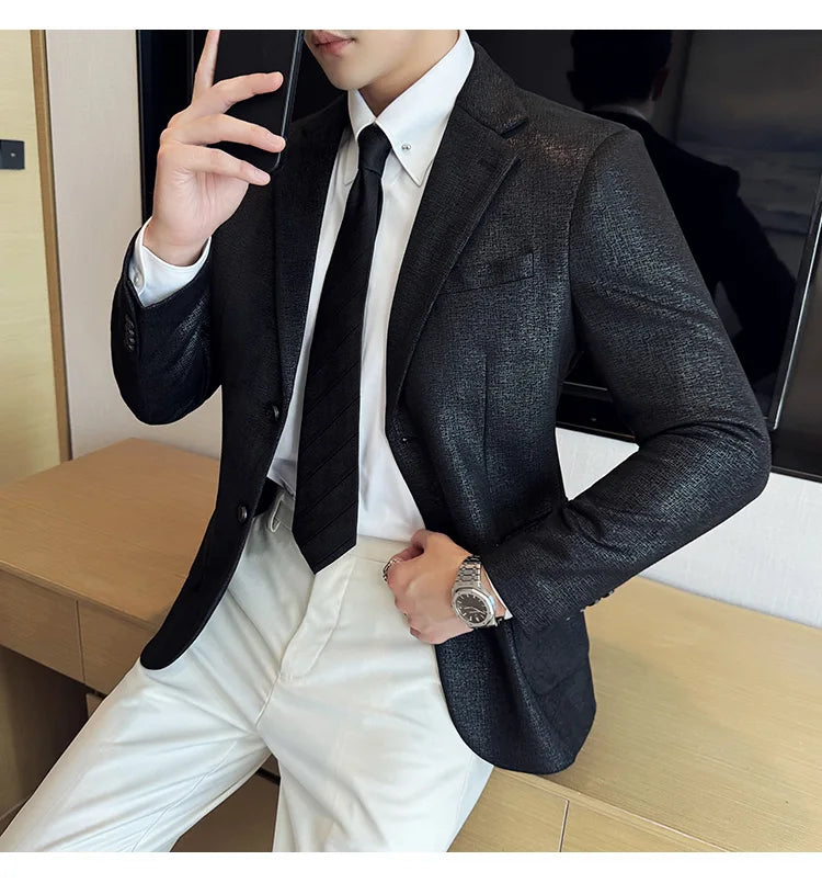 Suede Blazer Men's Fashionable Slim Fit Suit Jacket High-quality Single Breasted Business Dress Formal Jacket Blazer Hombre