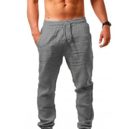 Men's Linen Pants Cotton Linen Long Pants Summer Casual Loose Drawstring Yoga Beach Trousers Breathable Elastic Waist Sweatpants