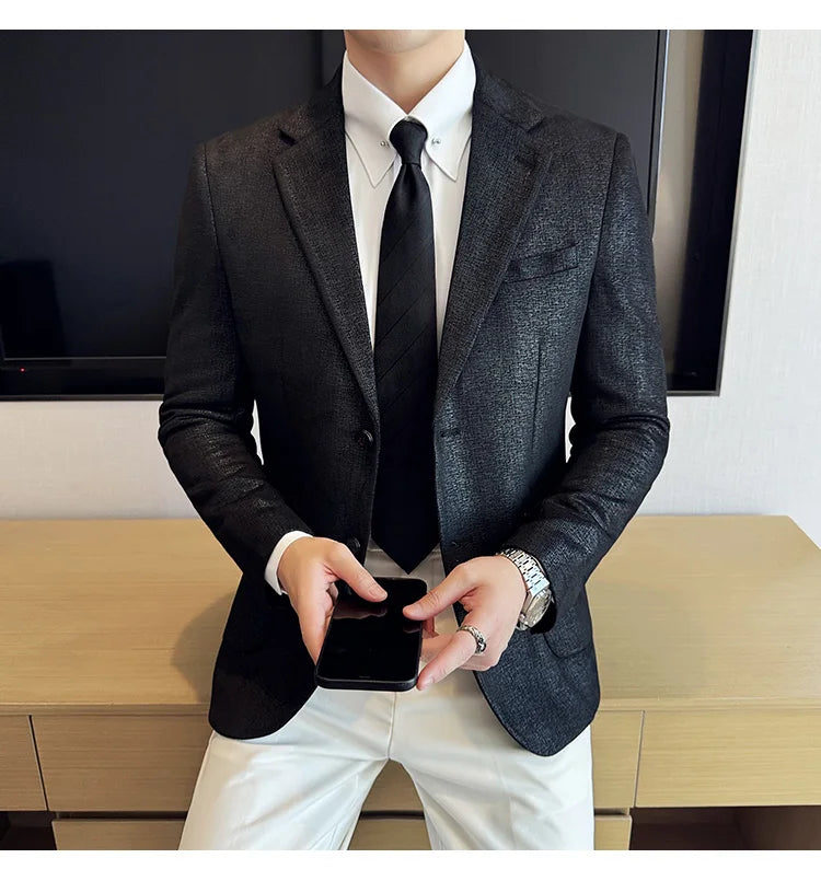 Suede Blazer Men's Fashionable Slim Fit Suit Jacket High-quality Single Breasted Business Dress Formal Jacket Blazer Hombre