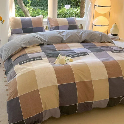 Check Pattern Gentleman Plaid Printed Bedding Set Floral Duvet Cover Pillowcase Set Bed Sheet Quilt Cover Single Queen King Size