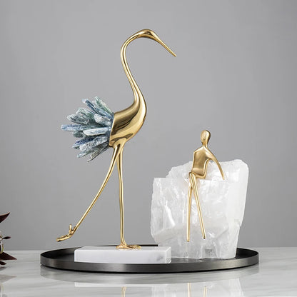 Crystal Swan Brass Body Luxury Crafts Home Living Room House Bedroom Interior Accessories Nordic High-end Animal Art Decorations