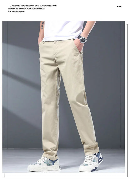 Thin Men's Casual Pants Highly Elastic Comfortable Stretch Cotton Straight Trousers  Loose Fashion Summer Clothes 3-colors