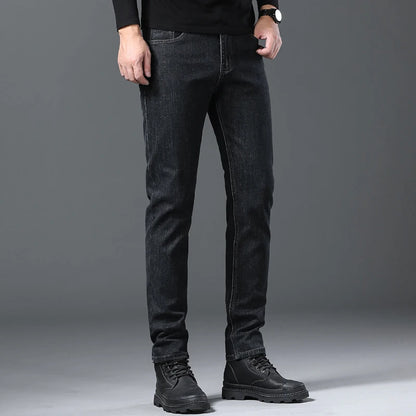 2024 Spring Summer New Style Classic Slim Jeans for Men Korean Fashion Simple Solid Color Straight Skinny Denim Trousers Male