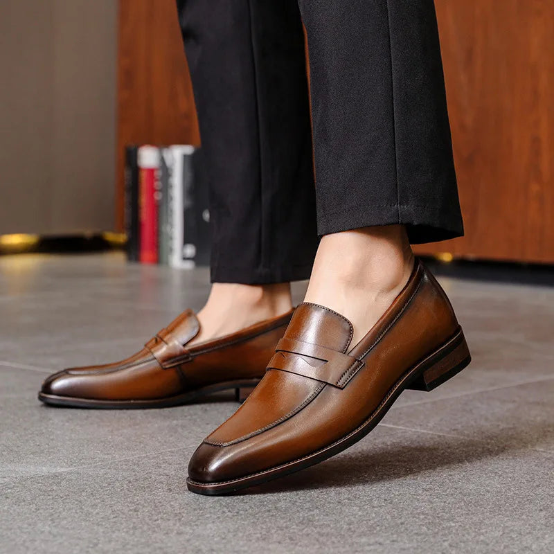 Luxury Slip On Dress Shoes Men Genuine Leather Italian Loafer Shoes For Men Black Brown Brand Formal Oxford Men Casual Shoes