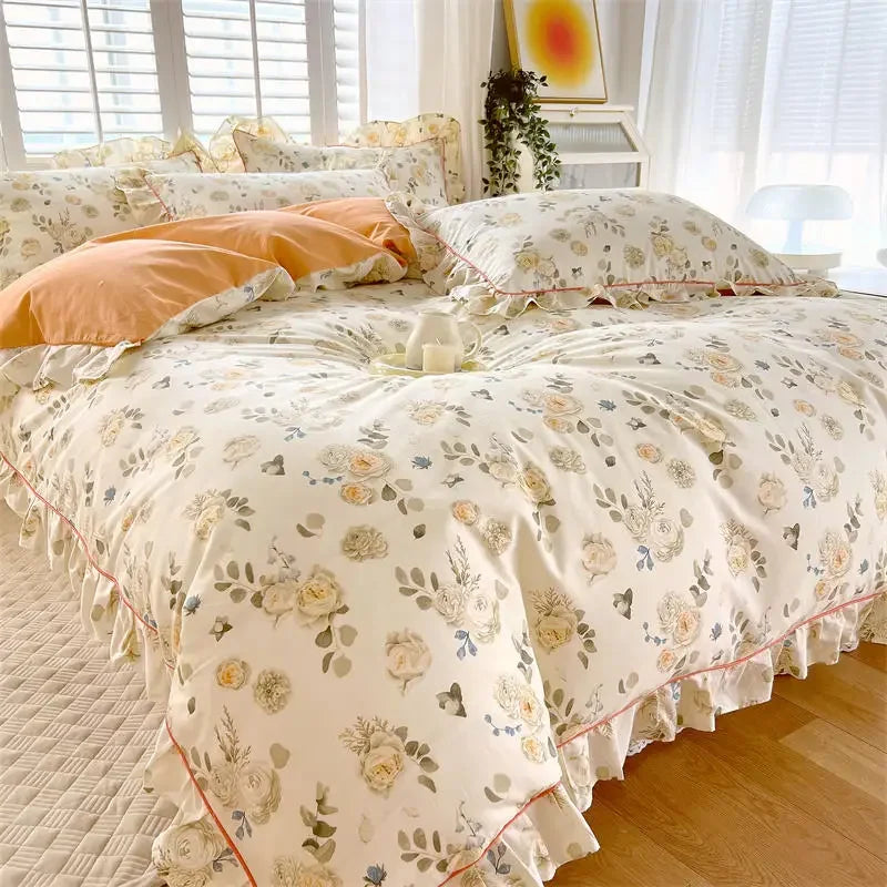 100%Cotton Duvet Cover Simple Style Quilt Cover with Ruffles Queen/King Size Cotton Bed Cover dekbedovertrek 240x220