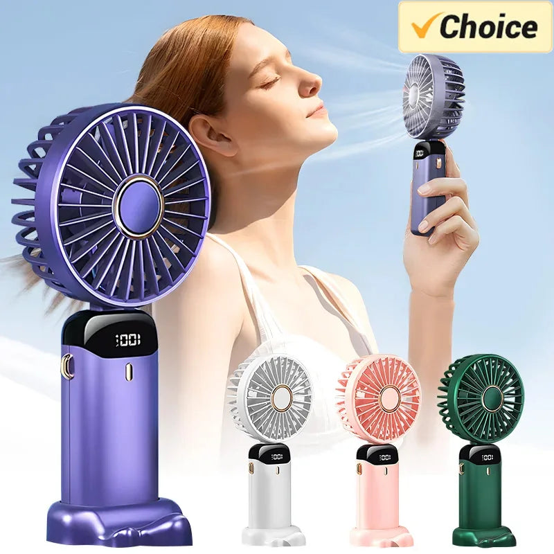 USB Handheld Mini Fan Foldable Portable Neck Hanging Fans 5 Speed USB Rechargeable Fan with Phone Stand and Display Screen