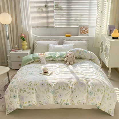 Fresh Floral Pattern Duvet Cover 1Pc 100% Cotton Skin-friendly Breathable Comforter Cover Home Bedding for Kids Teens Adults