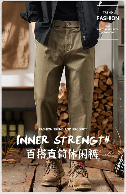 HIQOR Men Elastic Waist Cargo Pants New In Man Cotton Casual Pants Male Workwear Hombre Straight Trousers Male Big Size 28-38