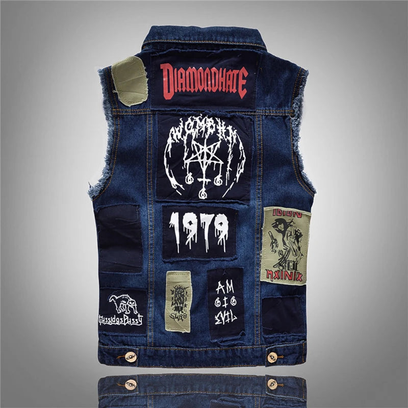 Summer Men's Lightweight Denim Vests Fashion Hip Hop Streetwear Jeans sleeveless Jacket Male Punk Party patch Denim Waistcoats