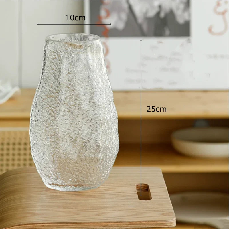 Glass Vase Pleated Roads Green Transparent Hydroponics Flower Vase Flower Arrangement Accessories Terrarium Home Decoration