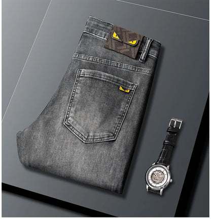 2024 spring and summer new high-end affordable luxury fashion jeans men's stretch denim slim fit tapered casual trousers