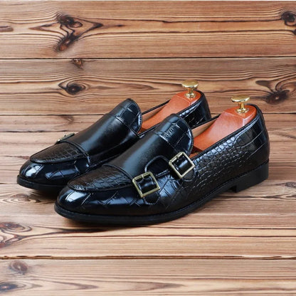 Man Crocodile Grain Microfiber Leather Casual Shoes Mens Buckle Party Wedding Loafers Comfortable Moccasins Driving Flats