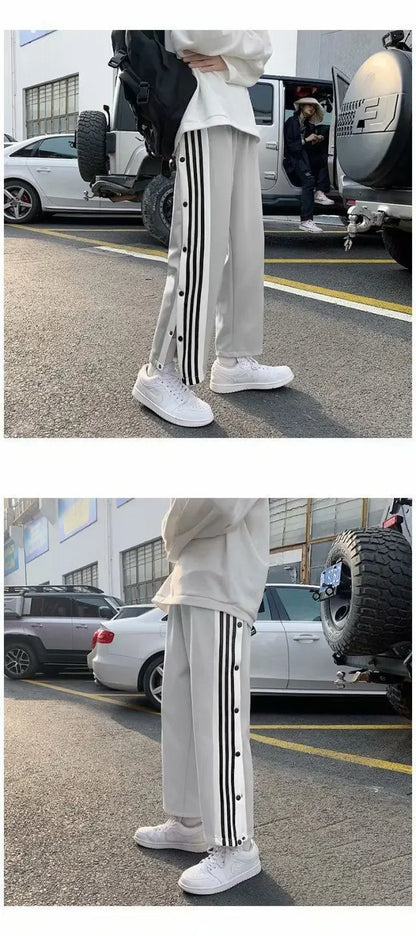 Spring Autumn Men's Loose-Fit Casual Pants Trendy Korean Style Straight-Leg Sports Cropped Pants Hong Kong Style Button-Up