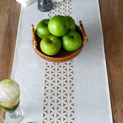 Gray Hollow Table Runner Rectangle Double Solid Fabric Farmhouse Flat Perforation Home Table Runners for Dining Holiday 13 x72In