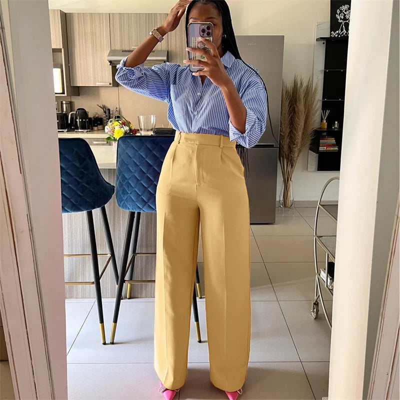 Elegant Fashion Wide Leg Pants for Women Clothing High Waist Loose Straight Trousers Office Lady Workwear Baggy Pants Pantalones