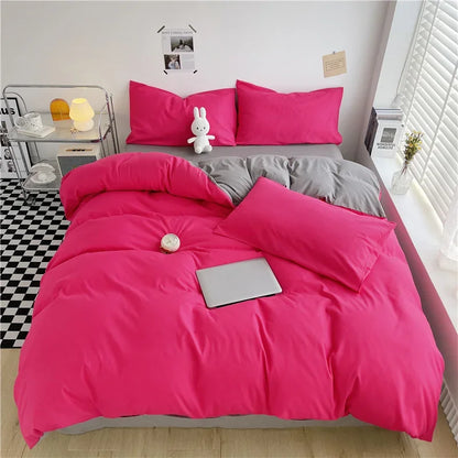 Simple Style 100% Washed Cotton Duvet Cover Queen King 3 Pieces Solid Color Bedding Set, 1 Quilt Cover and 2 Pillowcases, Purple