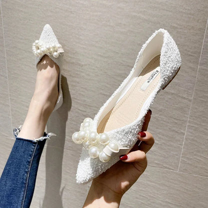 Flat Shoes for Women 2022 Spring Summer New Big Pearls Green White Women Flats Slip on Casual Loafers Zapatillas Mujer 44 45 46