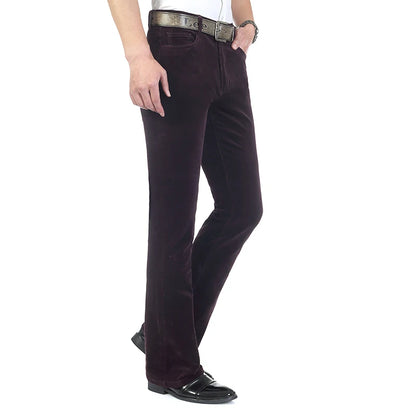 2024 Men's Autumn Spring Corduroy Boot Cut Pants Male Mid Waist Business Casual Flares Trousers 27-38