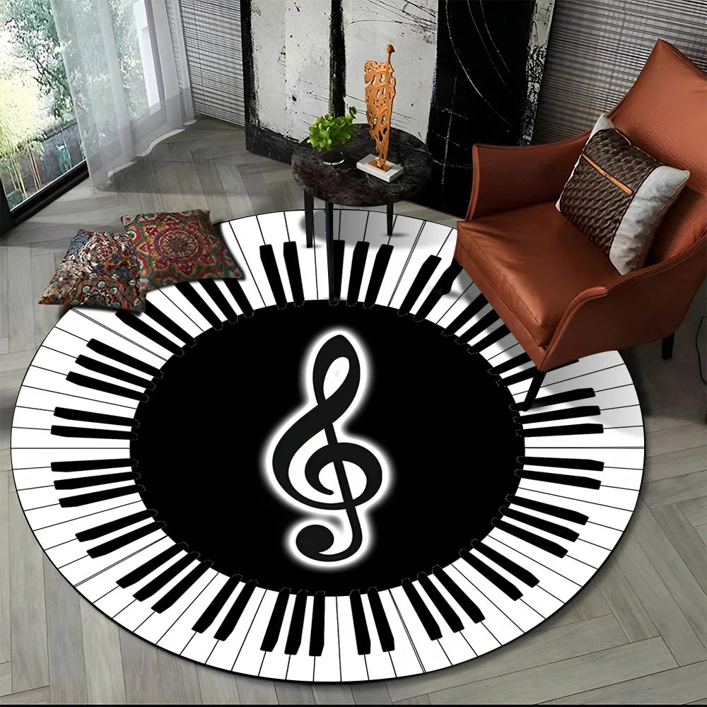 Piano Black White Key Music Symbol Area Rug,Round Carpet Rug for Living Room Bedroom Sofa Foot Pad Decor Non-slip Floor Mat Gift