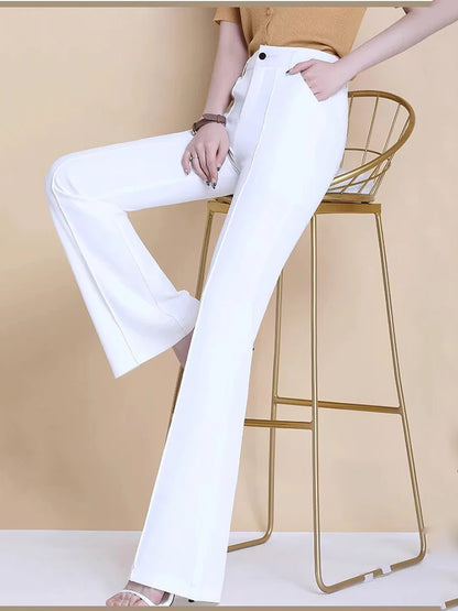 White Suit Flare Pants Women Casual Slim High Waist Office Straight Pantalones New Korean Elegant Formal Spodnie Black Trousers