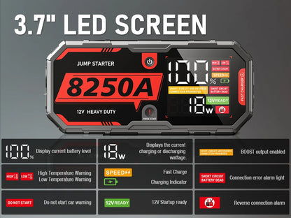 Démarreur de saut de batterie de voiture 8250A 12V Pro, Booster Portable PD65w 26000mAh, 13l, pour dispositif de démarrage d'urgence