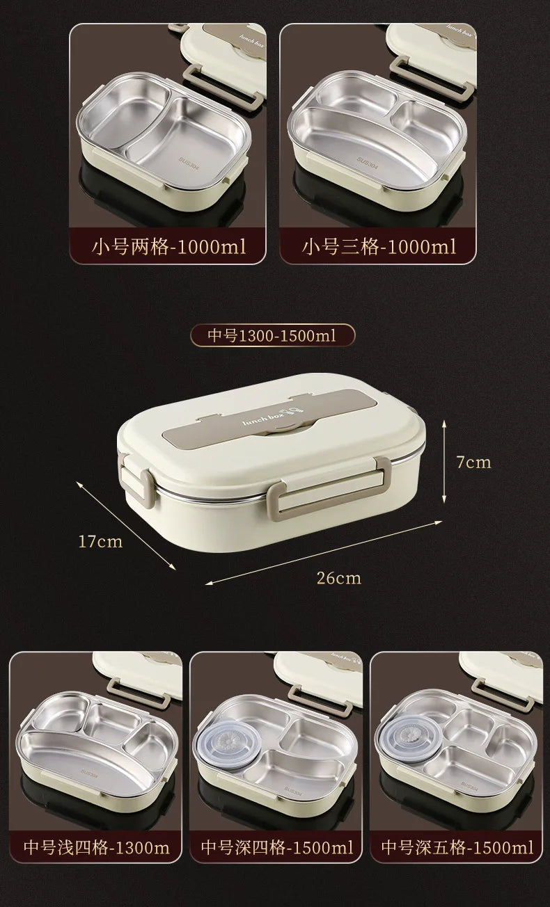 304 stainless steel compartment insulated lunch box office worker students sealed portable bento Microwae Heating food container