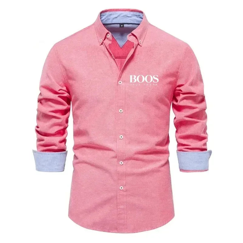 Embroidered New Spring and Autumn Pure Cotton Shirt Men's Solid Color High-quality Long Sleeved Shirt Men's Lapel Casual Top