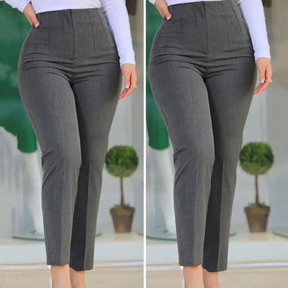 Elegant High Waist Cropped Work Pants for Women Black All-Match Daily Office Formal Wear Fashion Women's Trousers