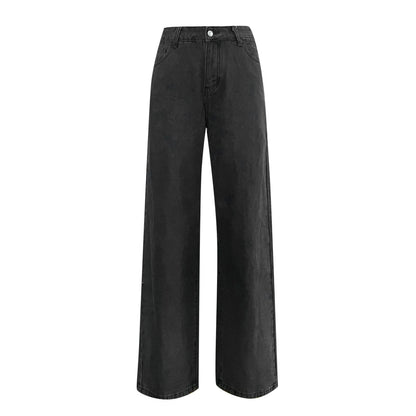 Women Fashion Jeans Solid Color High Waist Straight Leg Wide Leg Jeans Trousers