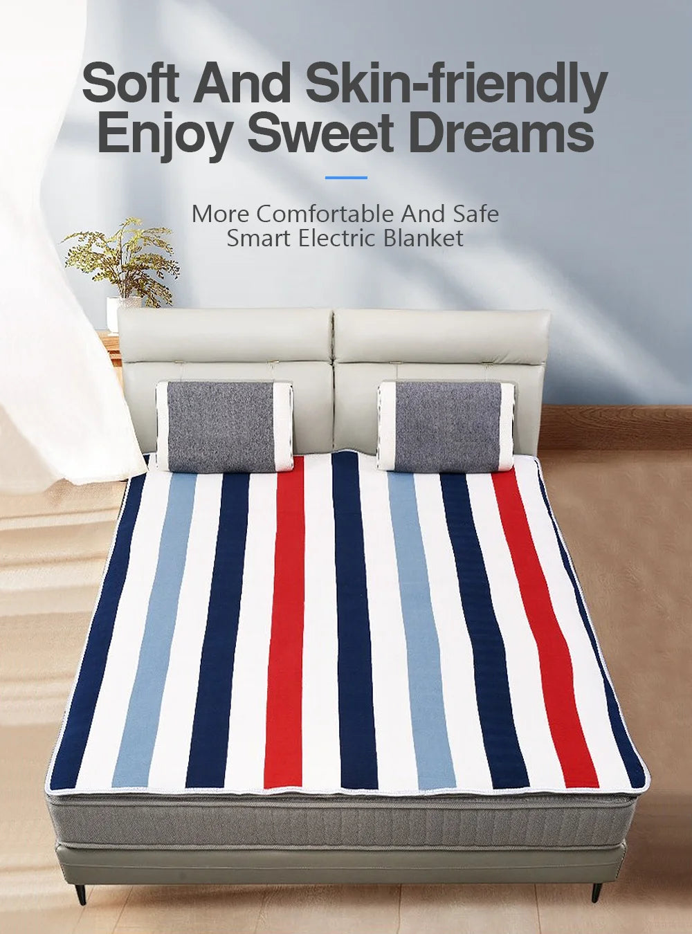 Electric Blanket 220V EU /110V US Plug Striped Printing Winter Insulation Heating Electric Blanket Temperature Control